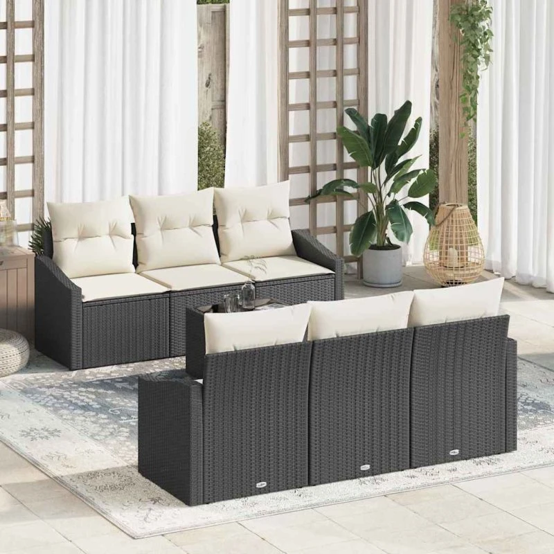 vidaXL Sofa Sæt 7 pc Sort/Cream Poly Rattan med Opbevaring