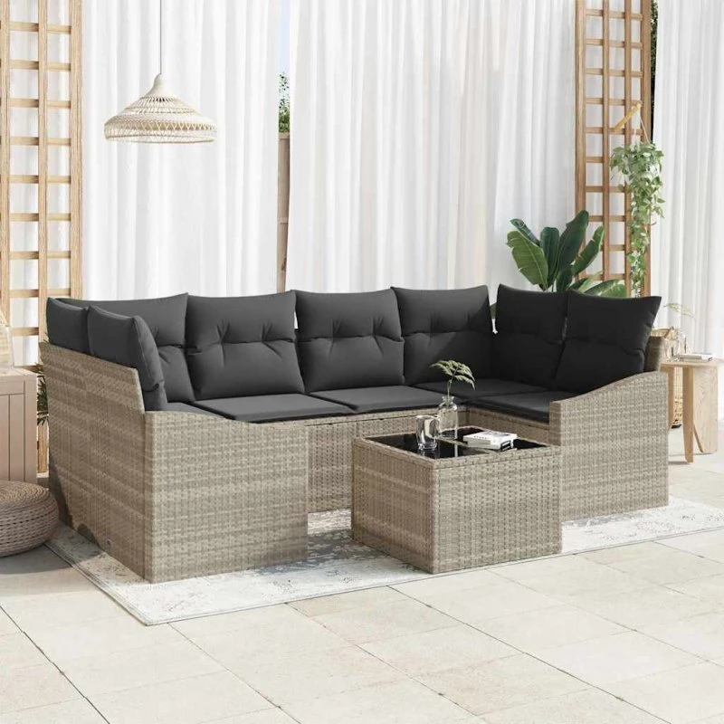 vidaXL 7-deligt Havesofa Sæt med Pude i Lysegrå og Mørkegrå Poly Rattan