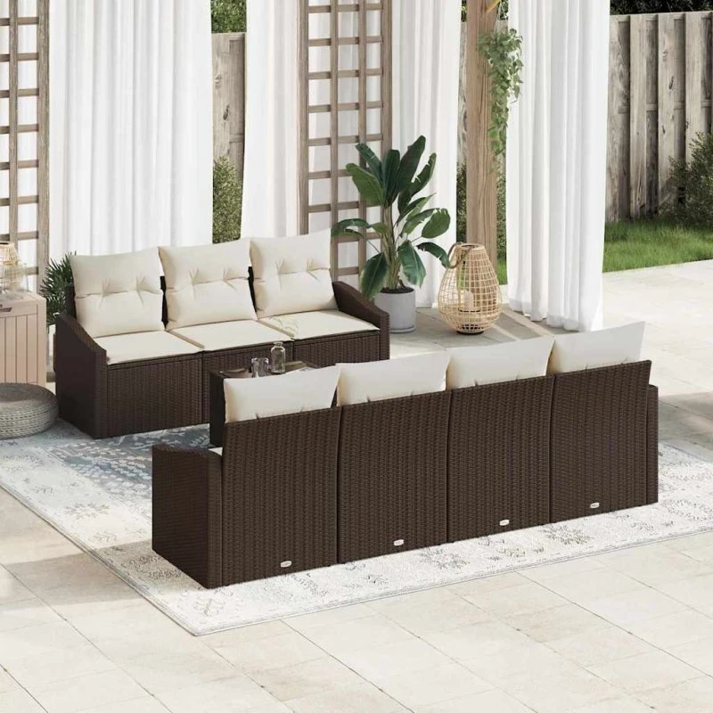 vidaXL Havesofa Sæt 8 del, Brun og Creme, med opbevaring, polyrattan