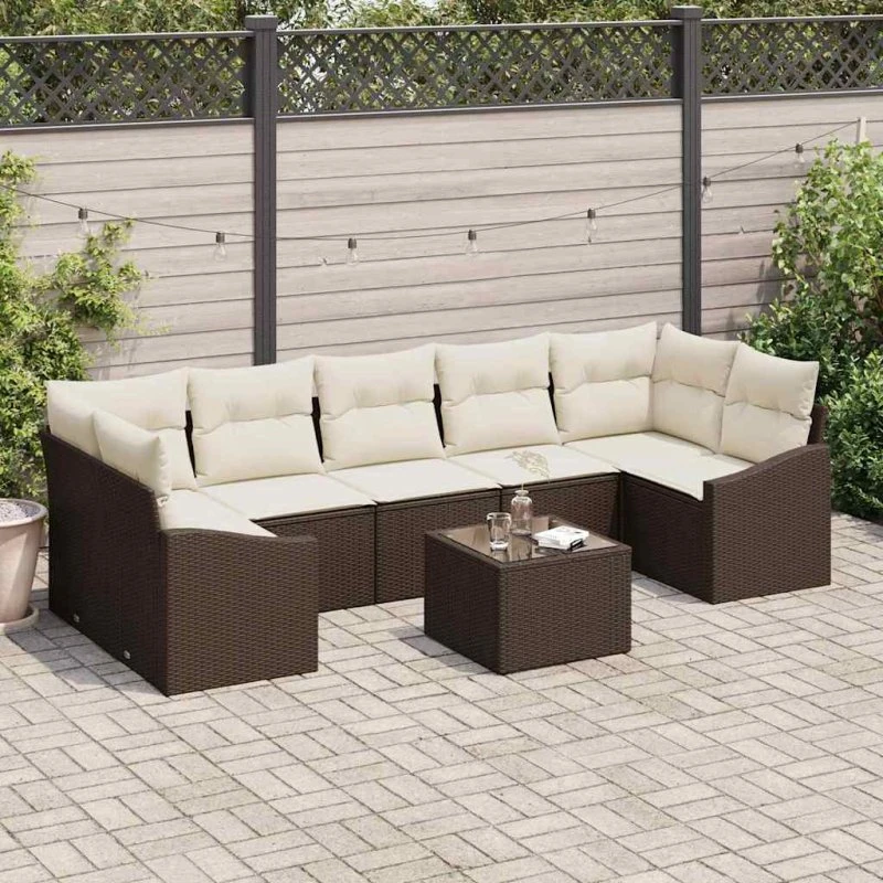vidaXL Havesofa Sæt 8 stk Brun/Creme Poly Rattan med Opbevaring
