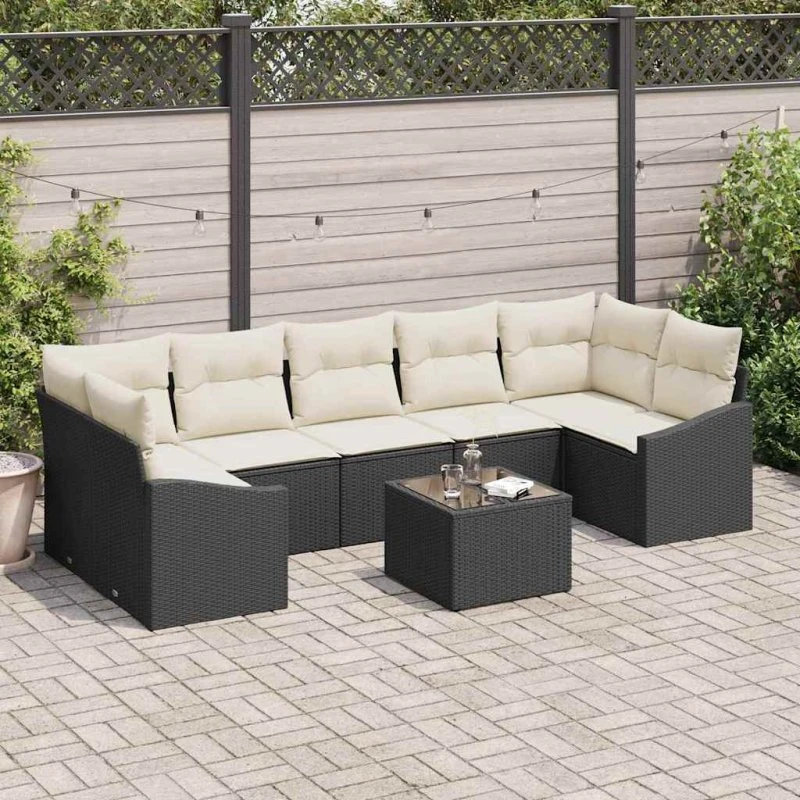 vidaXL Havesofa Sæt 8 stk med opbevaring, Sort og Cream, polyrattan