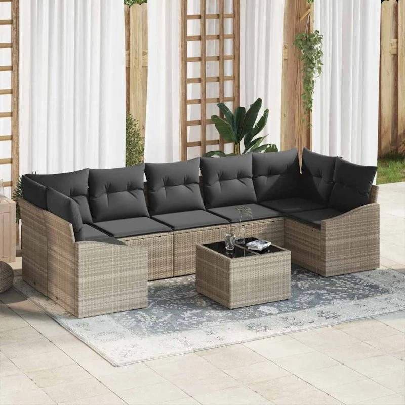 vidaXL Havesofa Sæt 8 stk Lysegrå/Mørkegrå Poly Rattan