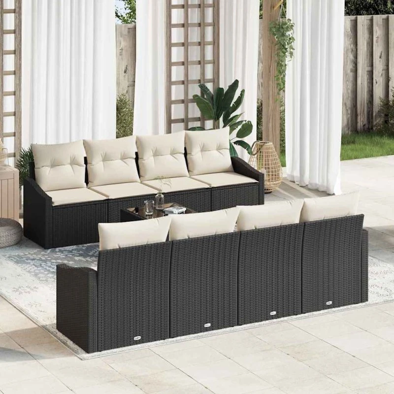 vidaXL Sofa Sæt 7 stk Sort og Cream Poly Rattan med Opbevaring