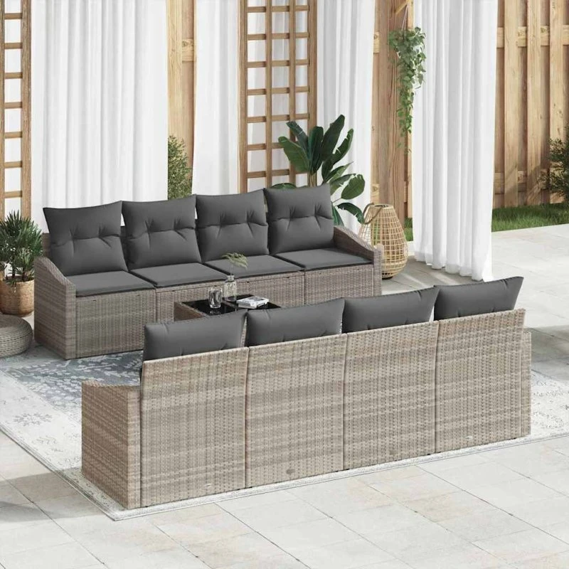 vidaXL 7-delssæt Havesofa Lysegrå/Mørkegrå Poly Rattan