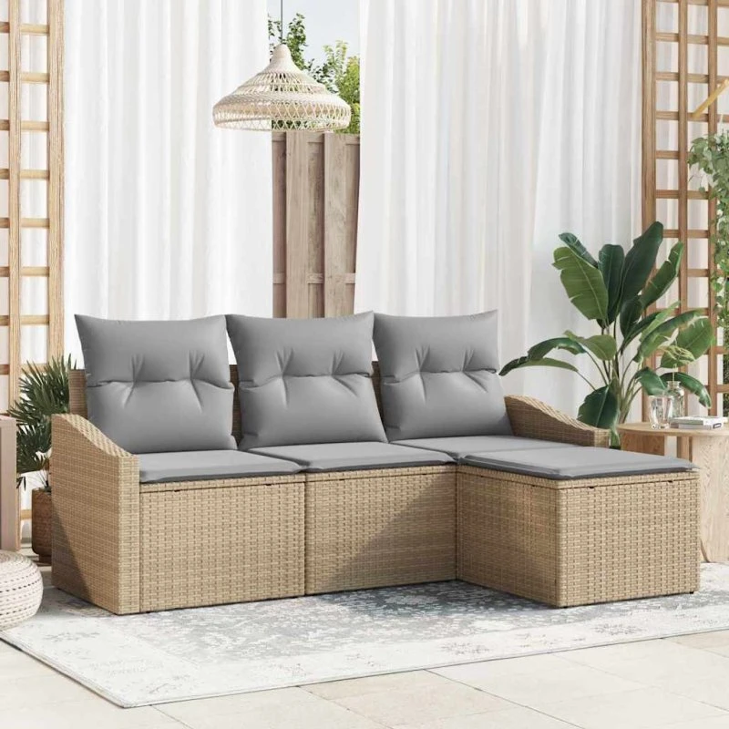 vidaXL Havesofa Sæt 4-pc med Pude, Beige og Lys Grå