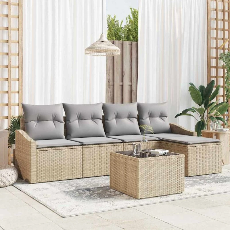 vidaXL Sofa Sæt 6 del 6 pcs Beige og Lys Grå Poly Rattan