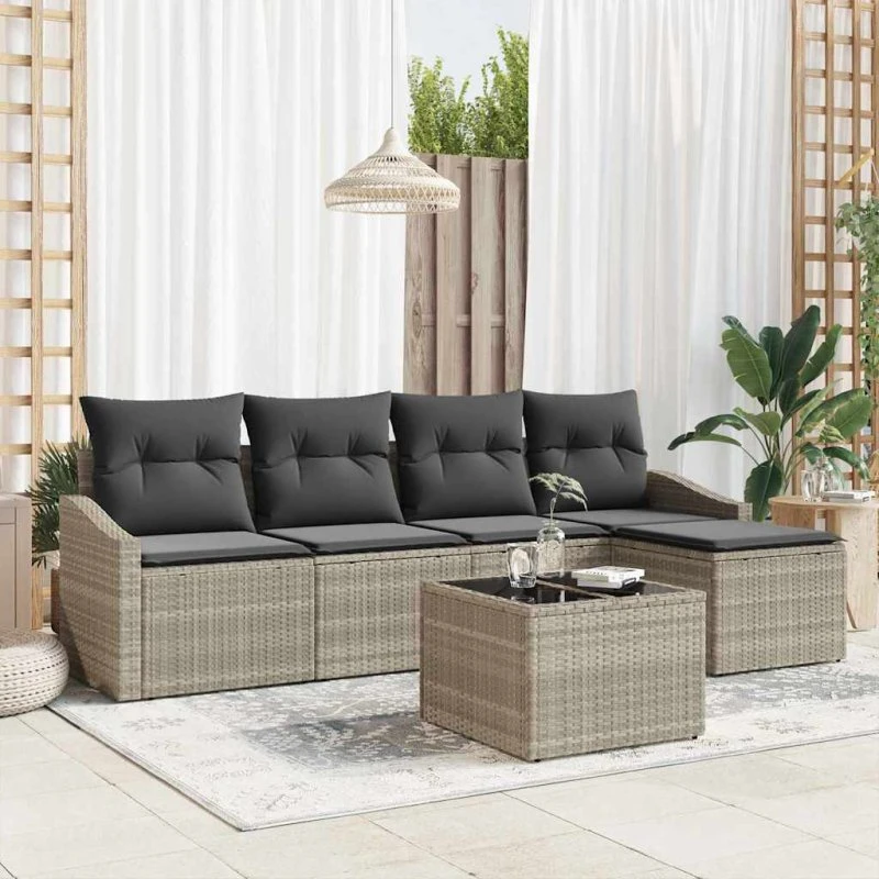 vidaXL Sofa Sæt 6-del med opbevaring Lysegrå polyrattan