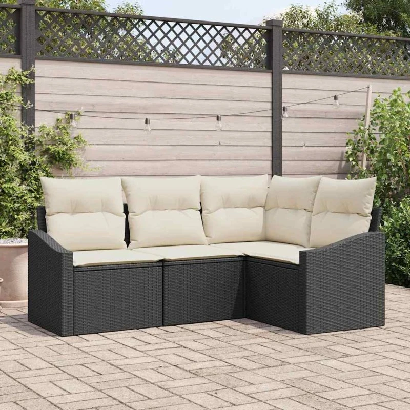 vidaXL Havesofa Sæt 4-deligt Sort og Hvid PolyRattan med Opbevaring