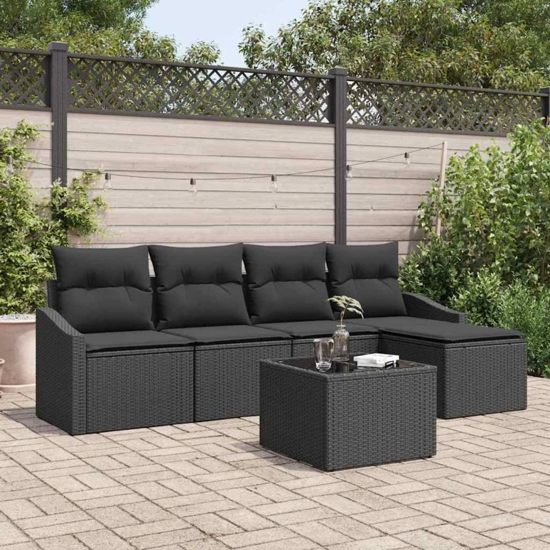 vidaXL Sofa Sæt 6-del, Sort Poly Rattan med Opbevaring