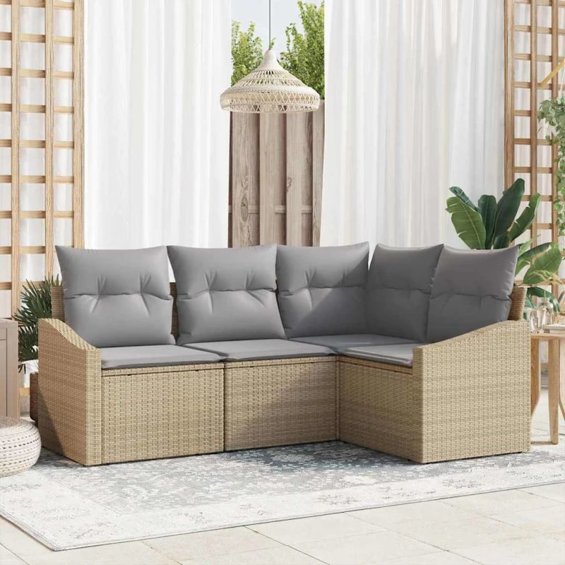 vidaXL Havesofa Sæt 4-deligt Beige og Lys Grå PolyRattan