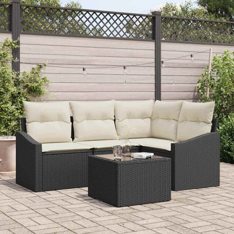 vidaXL Havesofa Sæt 5 pcs Brun og Creme PolyRattan