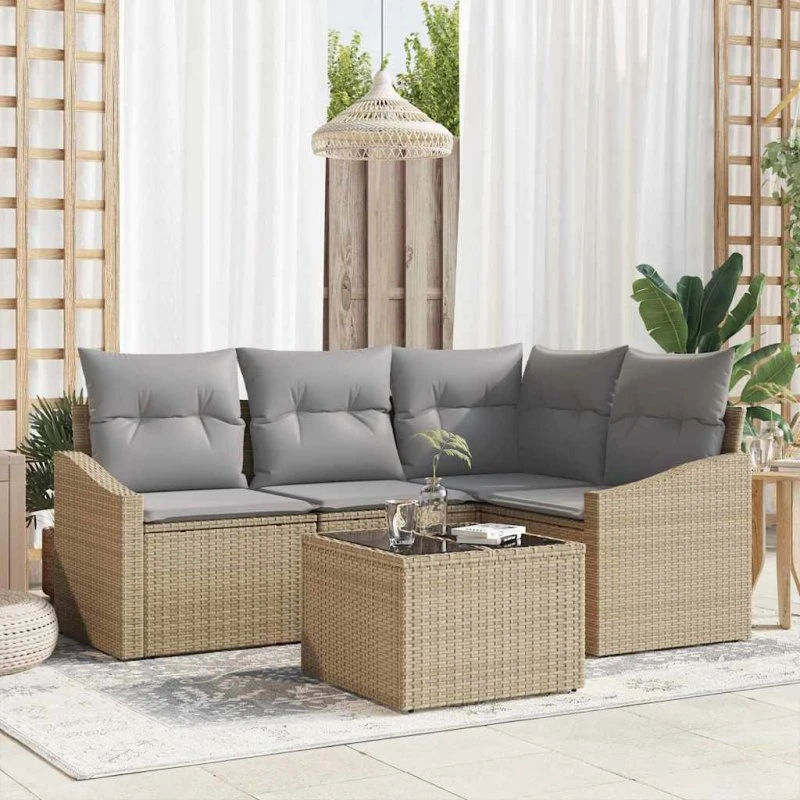 vidaXL Havesofa Sæt 5 pcs Beige og Lys Grå PolyRattan