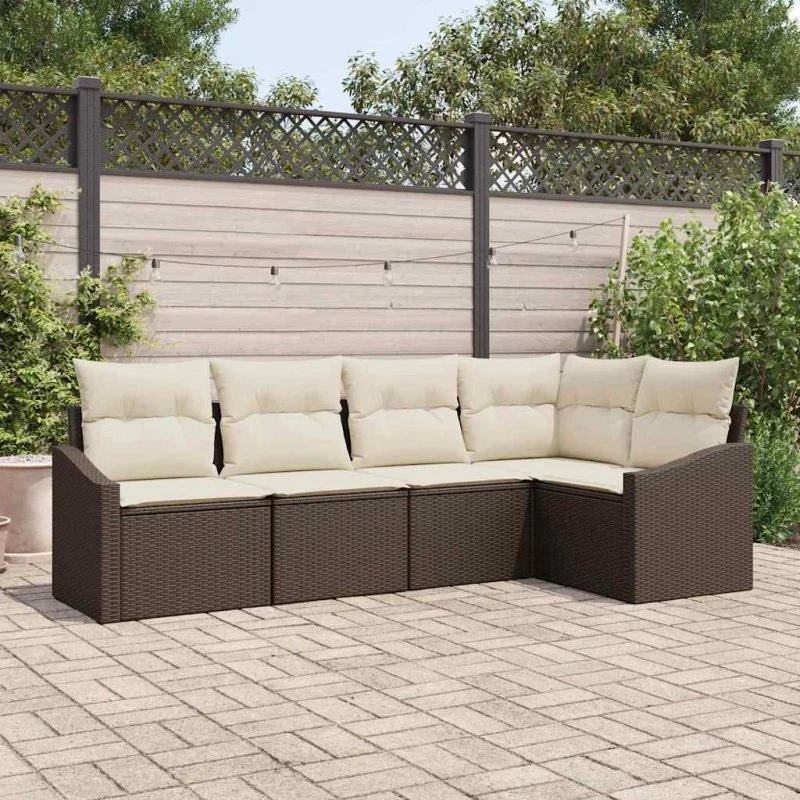 vidaXL Havesofa Sæt 5 pcs Brun og Hvid PolyRattan