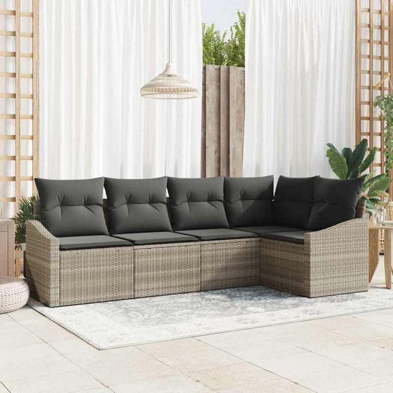 vidaXL Havesofa Sæt 5 pcs Lysegrå PolyRattan med Opbevaring