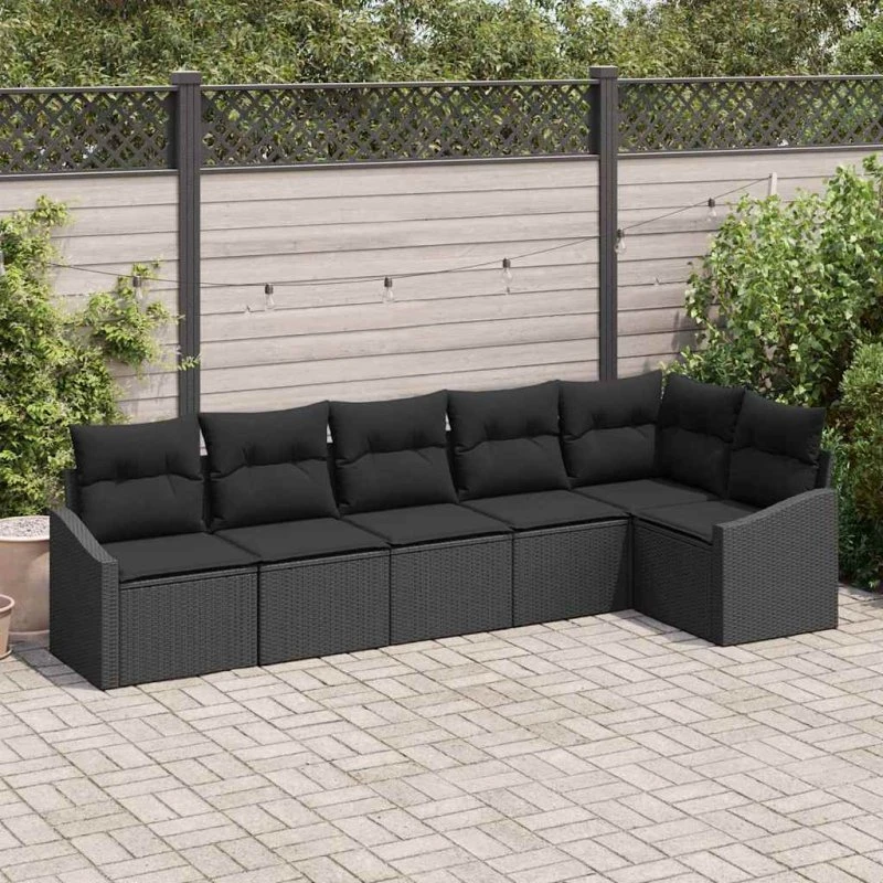 vidaXL Havesofa Sæt 6-pc Sort Poly Rattan med Opbevaring