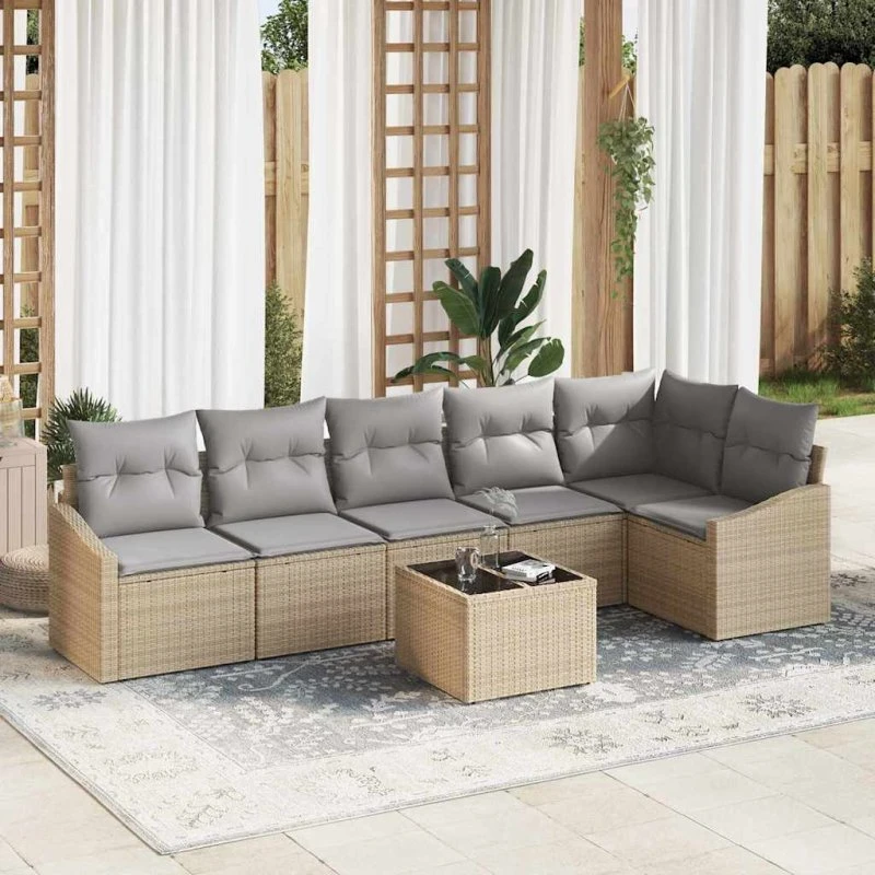 vidaXL Havesofa Sæt 7 deler Beige og Lys Grå