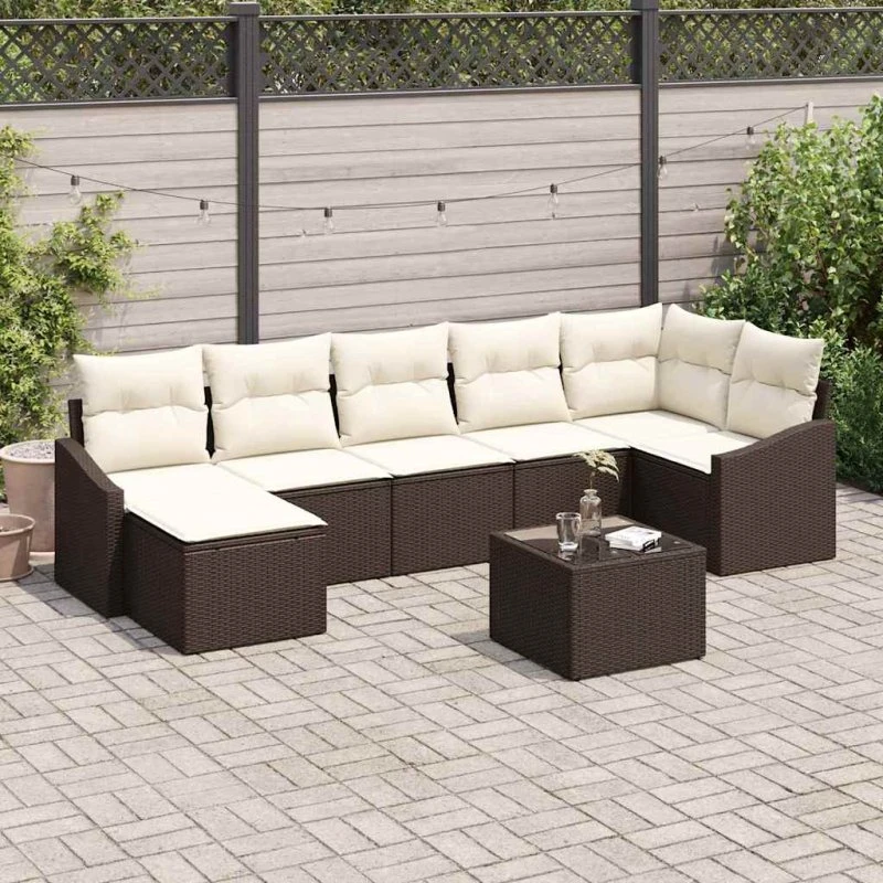 vidaXL Havesofa Sæt 8 pc Brun/Creme PolyRattan