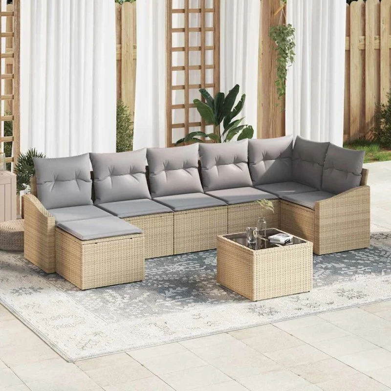 vidaXL Havesofa Sæt 8 pcs Beige/Lys Grå Poly Rattan