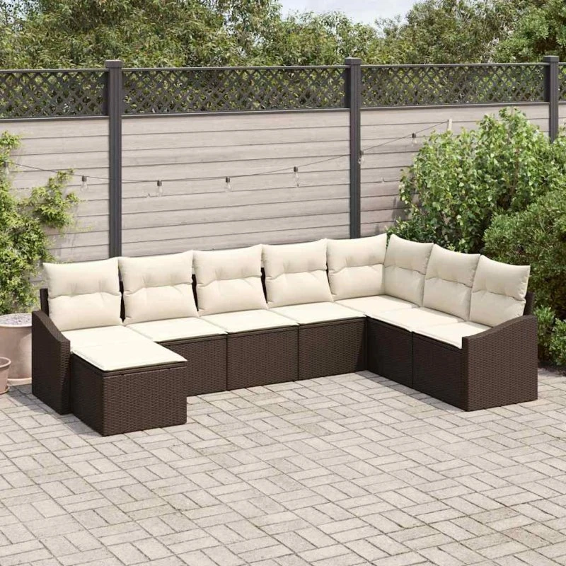 vidaXL Havesofa Sæt 8 pcs Brun og Creme Polyrattan