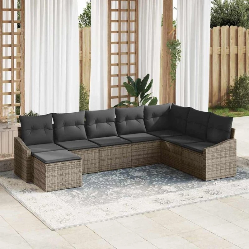 vidaXL Havesofa Sæt 8 dele Grå Poly Rattan med opbevaring