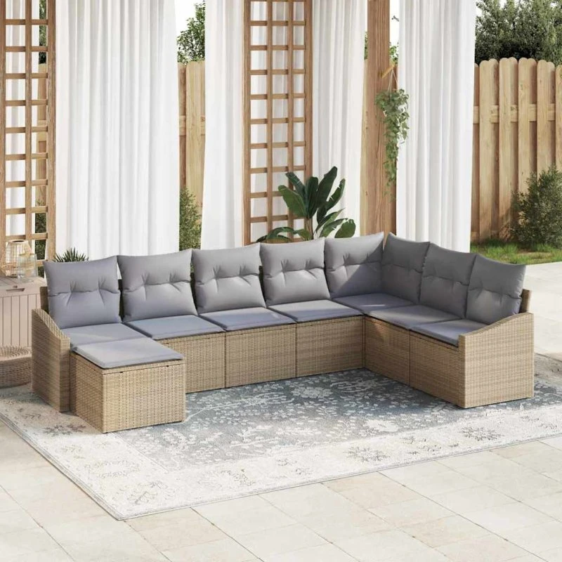 vidaXL Havesofa Sæt 8 pcs Beige og Lys Grå PolyRattan