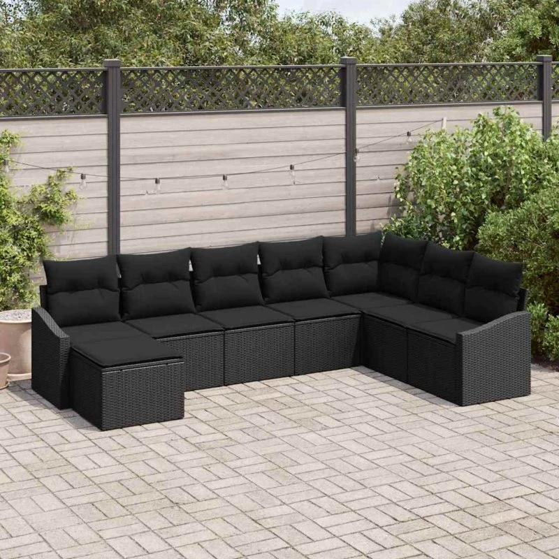 vidaXL Havesofa Sæt 8 del, Sort Poly Rattan med Opbevaring