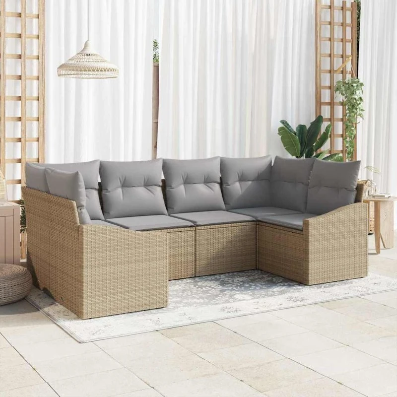 vidaXL Havesofa Sæt 6-pc Beige/Lys Grå med Opbevaring