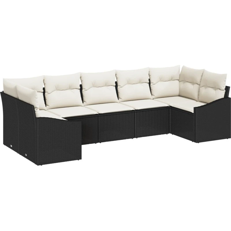 vidaXL Havesofa Sæt 7-pc Sort/Cream med Opbevaring
