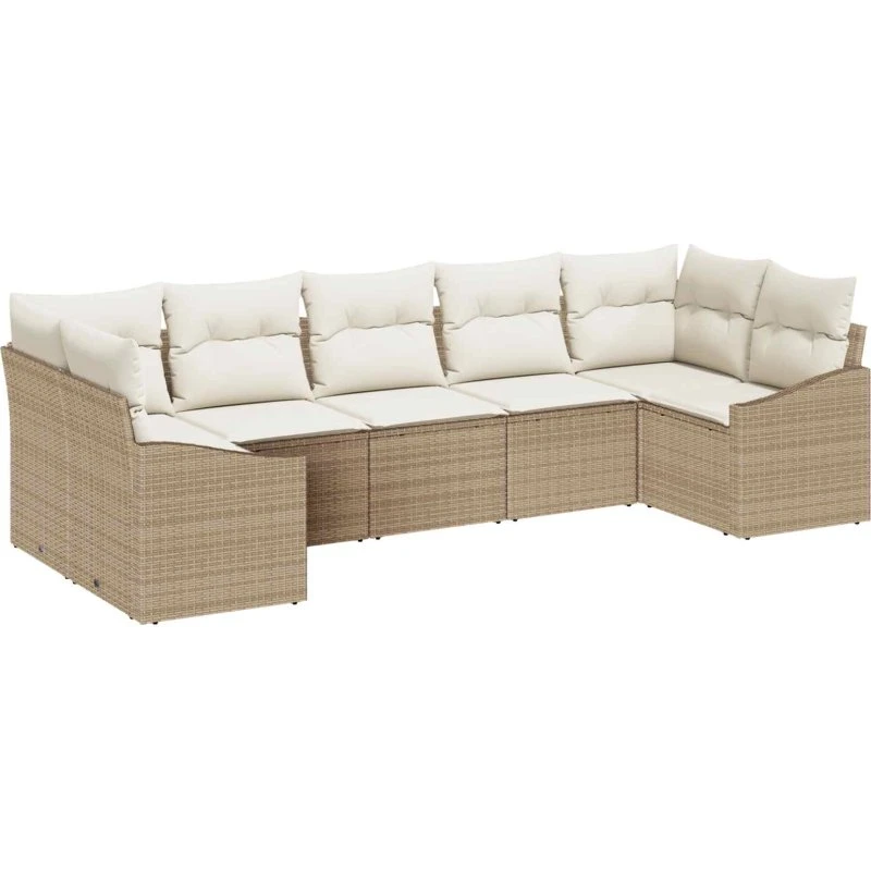 vidaXL Havesofa Sæt 7 del, Beige/Creme, med opbevaring, polyrattan