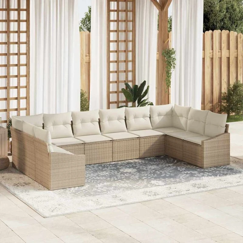 vidaXL Havesofa Sæt 10 stk Beige og Creme med Opbevaring