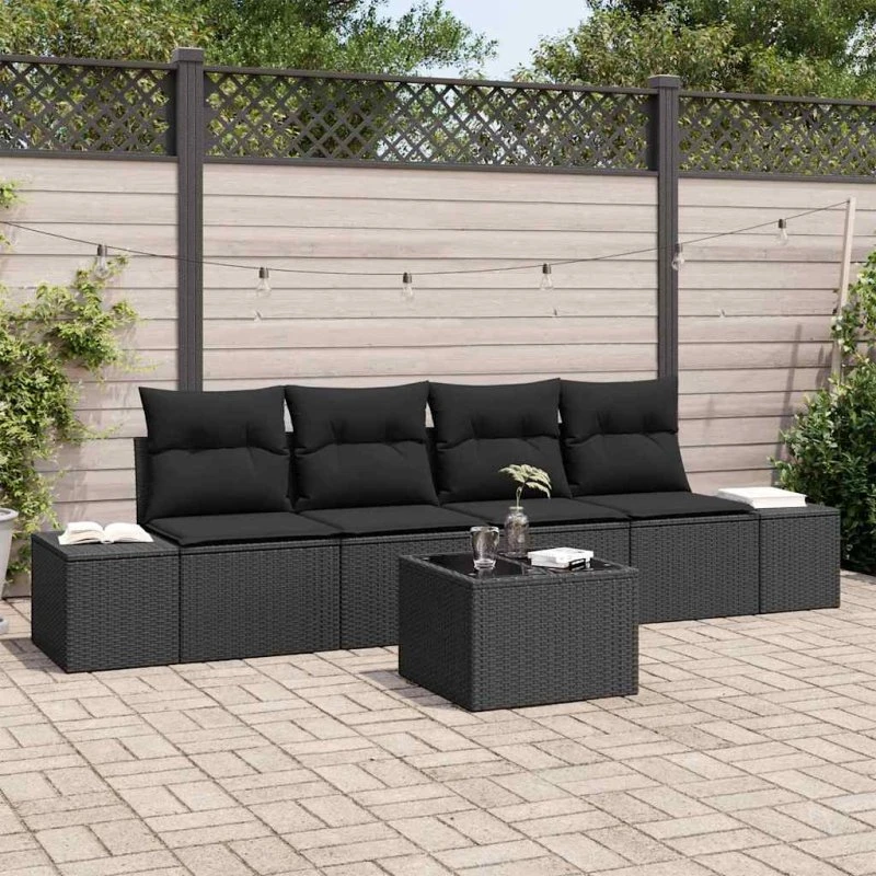 vidaXL Havesofa Sæt 5-pces med opbevaring, Sort polyrattan