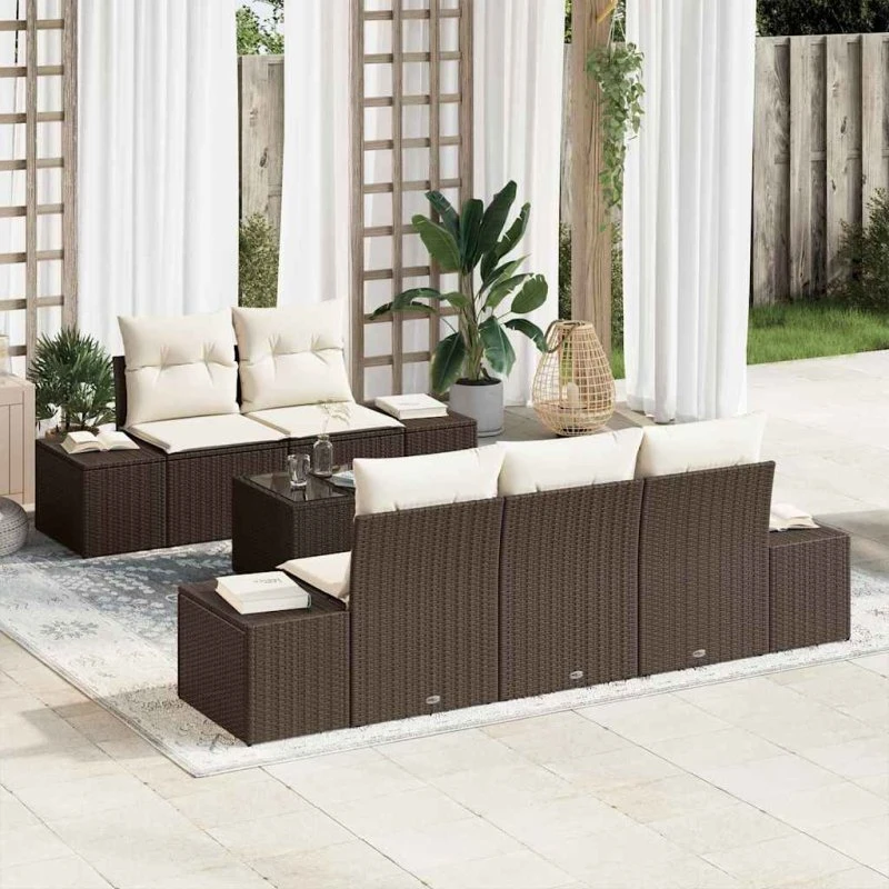 vidaXL Havesofa Sæt 6 stk Brun/Creme Poly Rattan