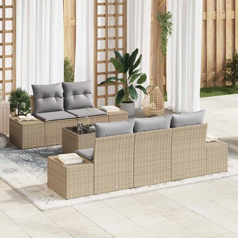 vidaXL Havesofa Sæt 6 stk Beige-Grå Poly Rattan