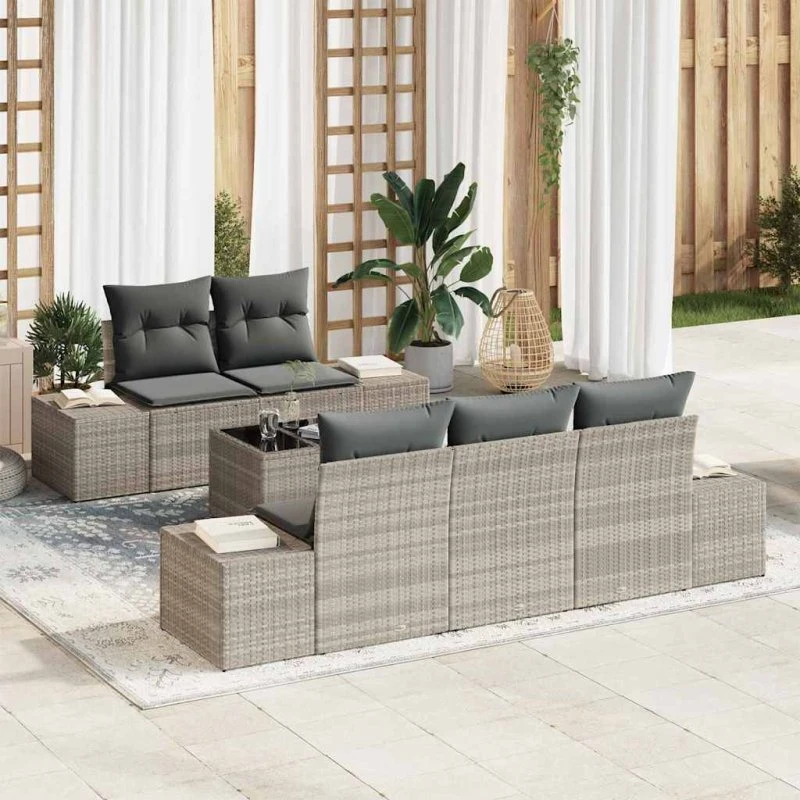 vidaXL Havesofa Sæt 6 stk Lysegrå/Mørkegrå Poly Rattan