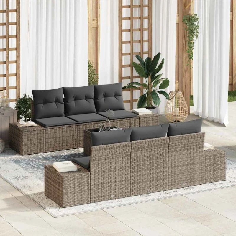 vidaXL Havesofa Sæt 8 pcs Grå Poly Rattan med Opbevaring