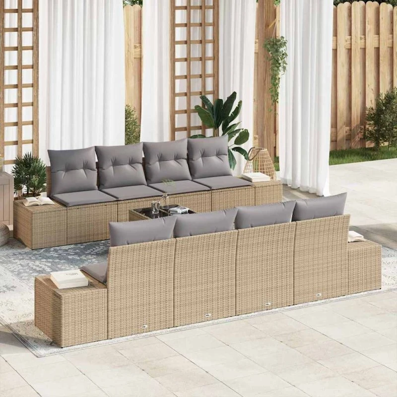 vidaXL Havesofa Sæt 8 pcs Beige/Grå Poly Rattan