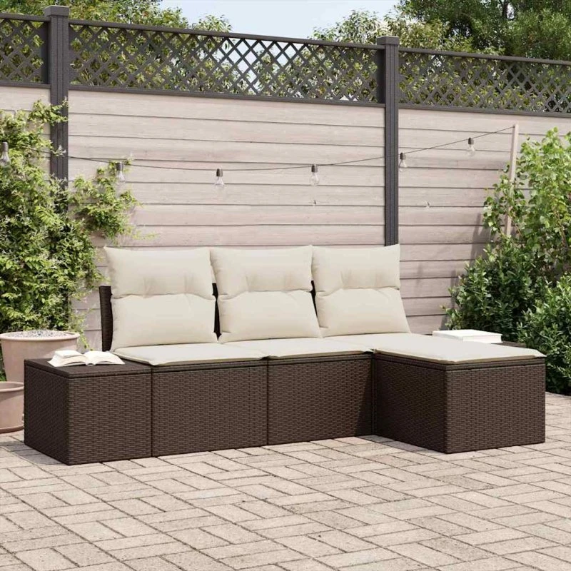 vidaXL Havesofa Sæt 4-pc Brun/Creme med Opbevaring