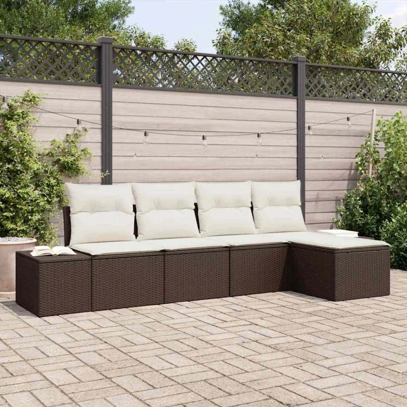 vidaXL Havesofa Sæt 5 pcs Brun/Creme med Opbevaring