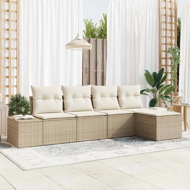 vidaXL Havesofa Sæt 5-pcs Beige/Creme med Opbevaring