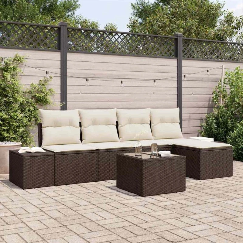 vidaXL Havesofa Sæt 5 pcs Brun/Creme med Opbevaring