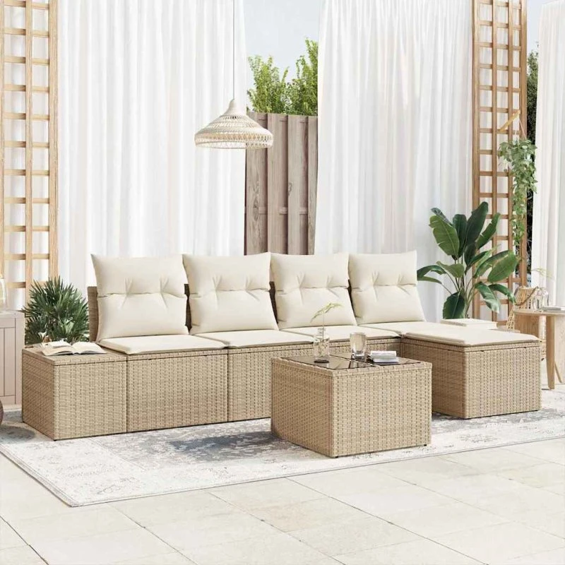 vidaXL Havesofa Sæt 5-pcs Beige/Creme med Opbevaring