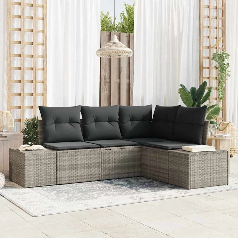 vidaXL Havesofa Sæt 4-pcs Lysegrå Poly Rattan med Opbevaring