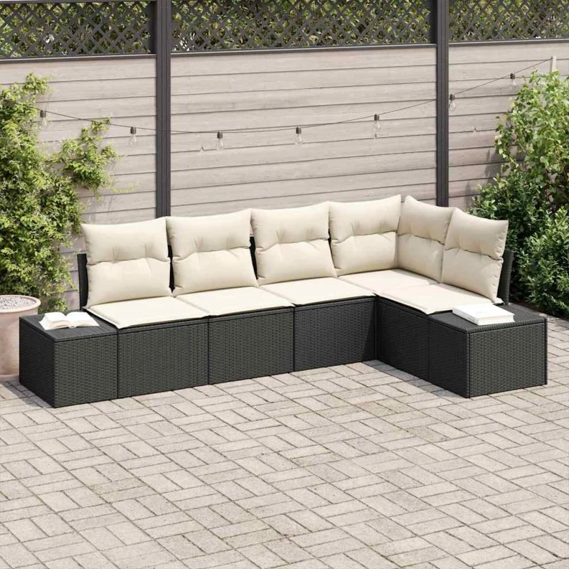 vidaXL Havesofa Sæt 5-pcs med Opbevaring, Sort og Cream