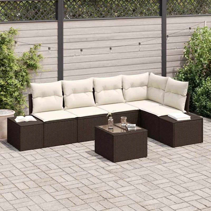 vidaXL Havesofa Sæt 6 stk Brun/Creme med Opbevaring