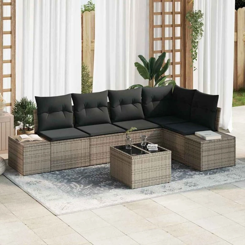 vidaXL Havesofa Sæt 6 stk Lysegrå Poly Rattan med Opbevaring