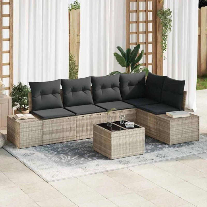vidaXL Havesofa Sæt 6 stk Lysegrå Poly Rattan med Opbevaring