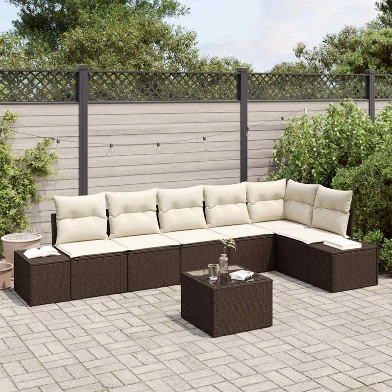 vidaXL Havesofa Sæt med Opbevaring 7 stk Brun/Creme