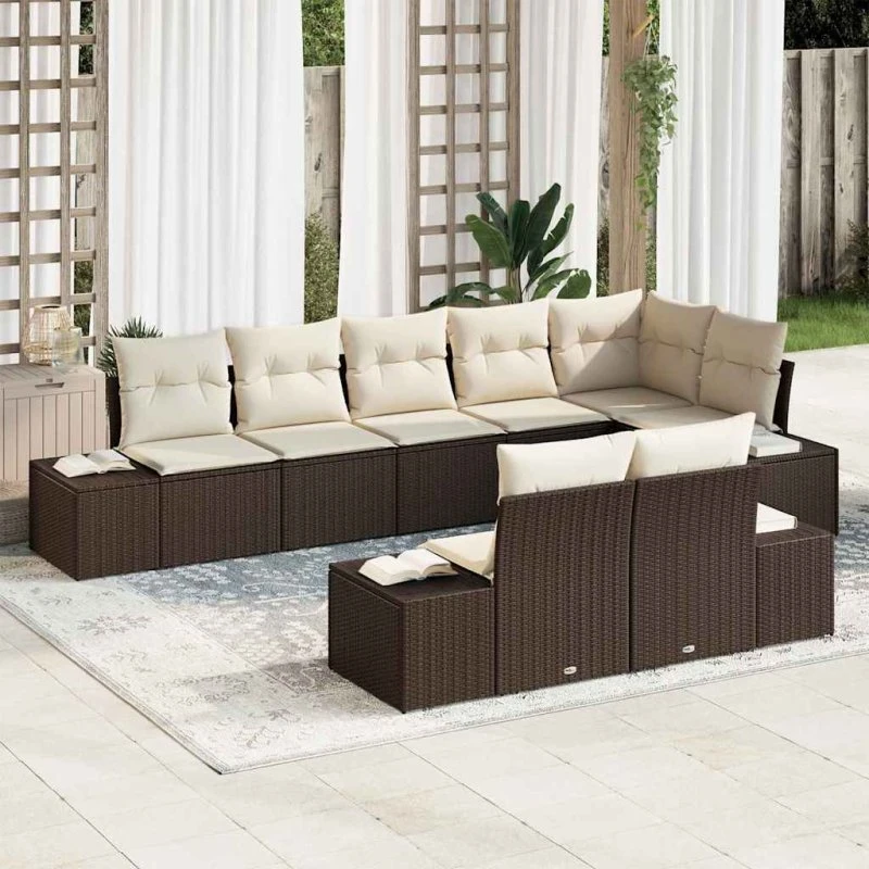 vidaXL Havesofa Sæt 8 pc Brun/Creme med Opbevaring