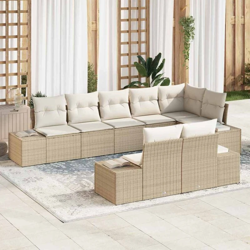 vidaXL Havesofa Sæt 8 pc Beige/Creme med Opbevaring