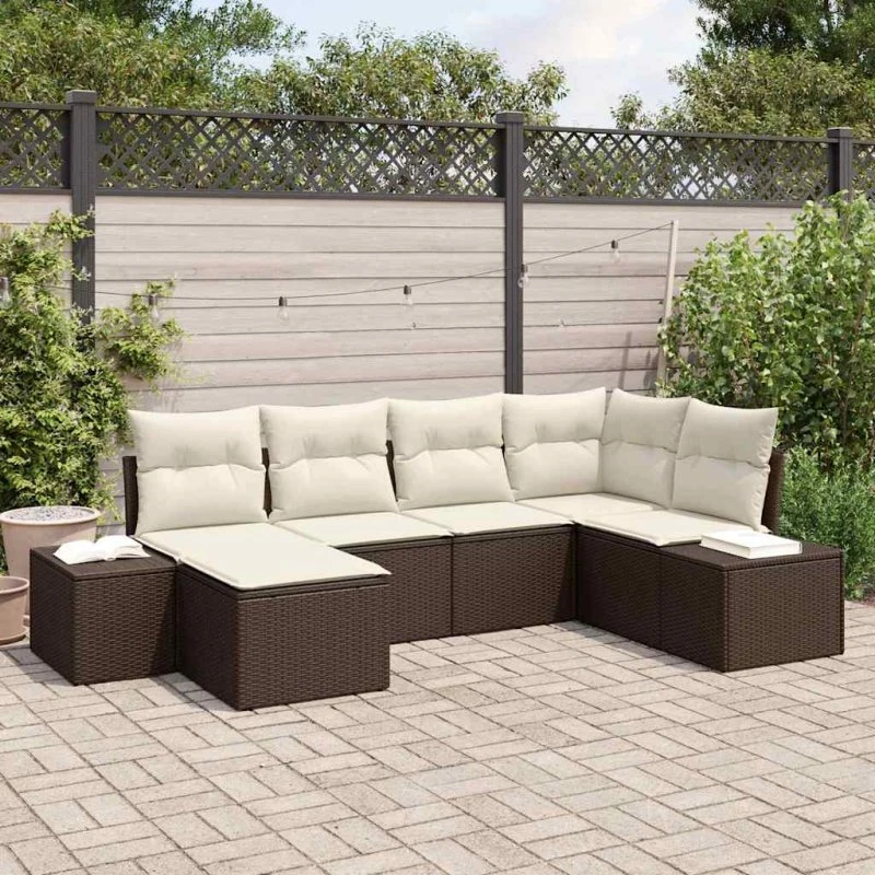 vidaXL Havesofa Sæt 6 pc Brun/Creme PolyRattan